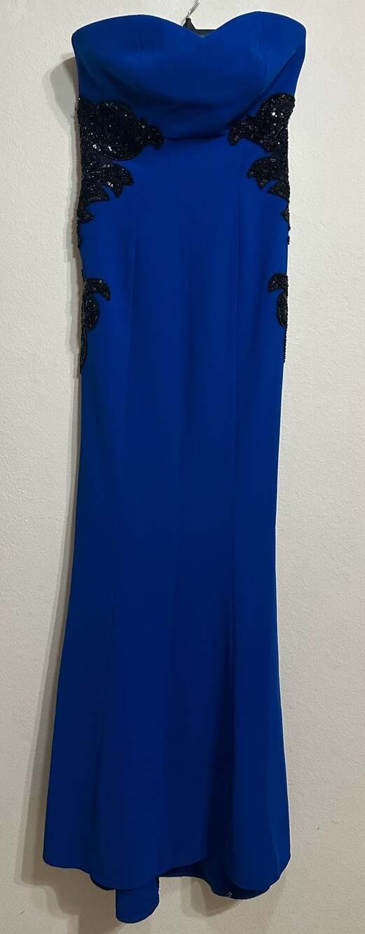 Monique Lhuillier Strapless Beaded Gown Royal Blue Size 0